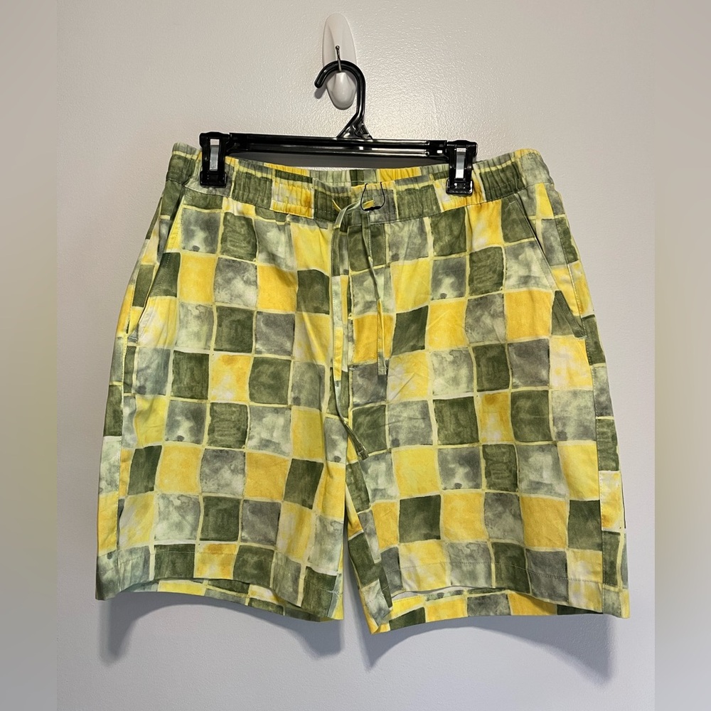 NWT Zara Summer Print Cotton Bermuda Shorts Green/ Yellow Size M